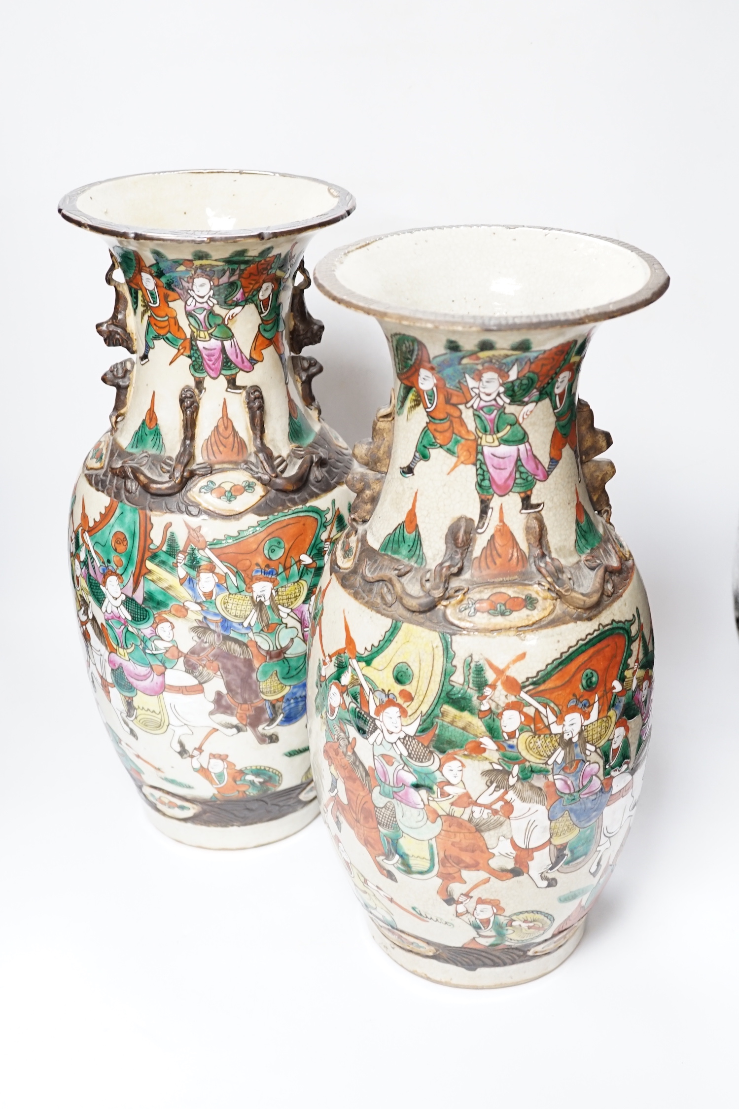 A pair of Chinese famille rose crackleglaze vases, c.1900, 44cm